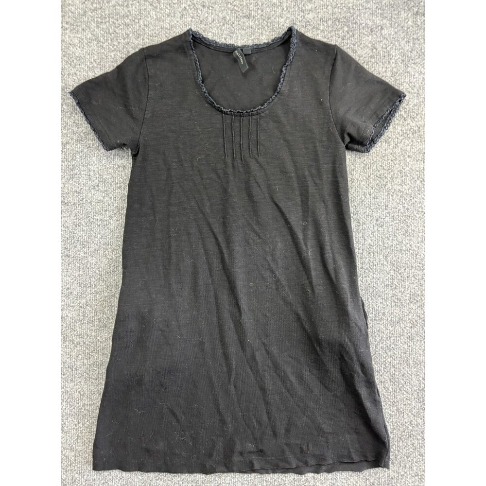 Knots Sisters Shirt Womens XS Black Short Sleeve Lace Trim Pullover Stretch Top